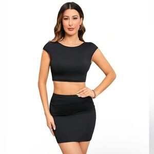 NWT No Label Size S Black Two Piece Skirt Set